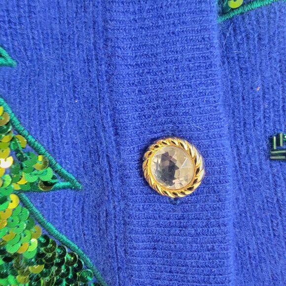 VTG Marisa Christina Classics Lambswool Angora Christmas Sequin Cardigan Blue S - Picture 8 of 16